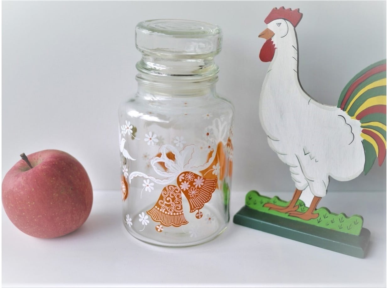 ADERIA アデリアガラス キャンディポット ガラスキャニスター ベルと小鳥 昭和レトロ