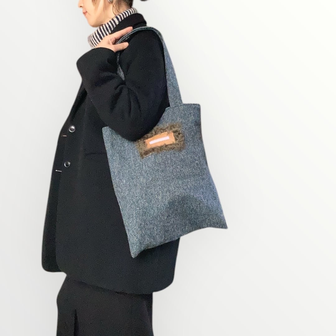 ZOZOTTE テーラー生地ウールトートバッグ/ブルー系ツイード