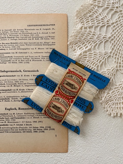 フランスアンティーク 糸巻き LAINE St-PIERRE 台紙 ブルー／糸 ホワイト  インテリア小物 撮影小物 コレクション