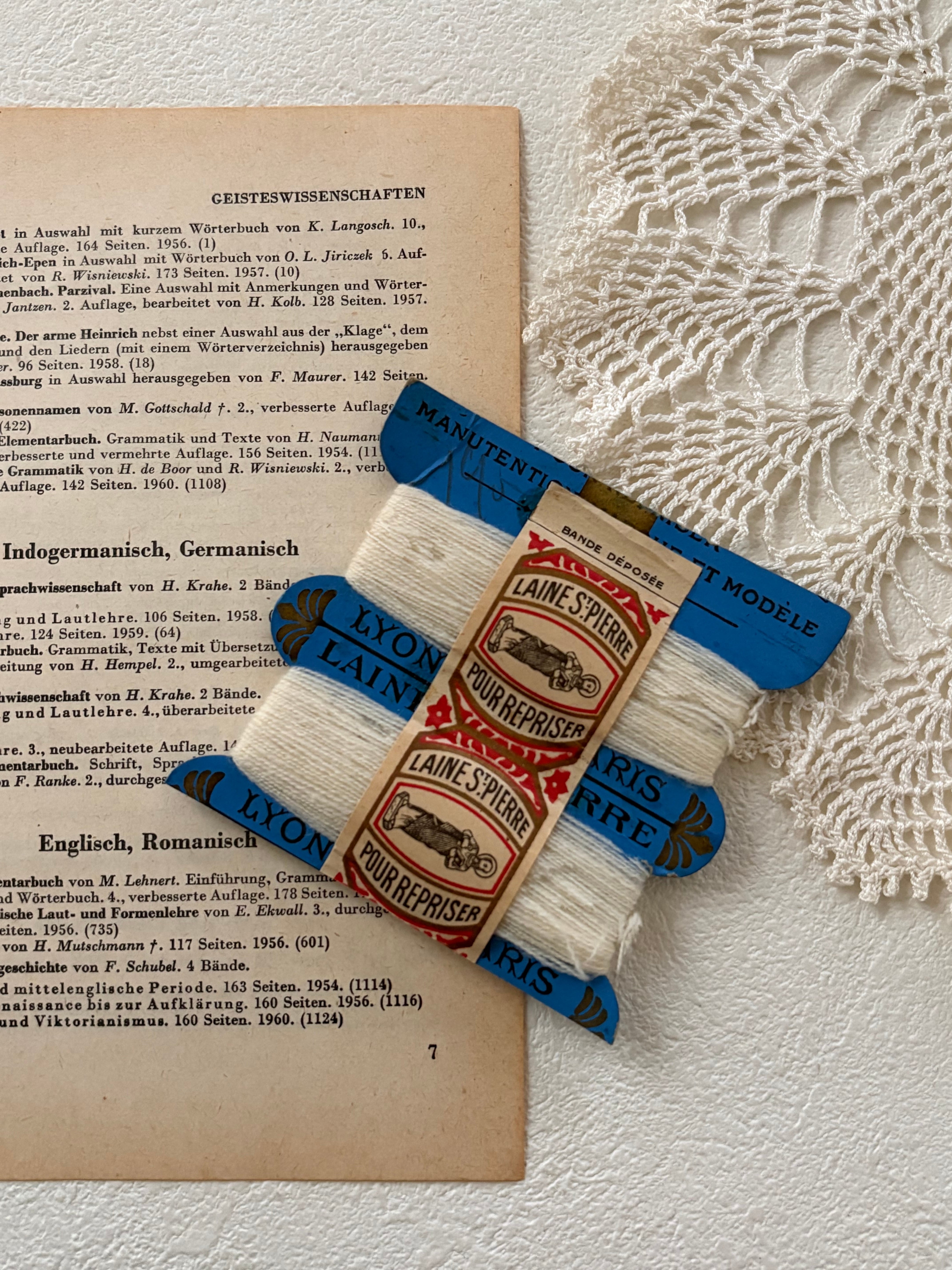 フランスアンティーク 糸巻き LAINE St-PIERRE 台紙 ブルー/糸 ホワイト インテリア小物 撮影小物 コレクション