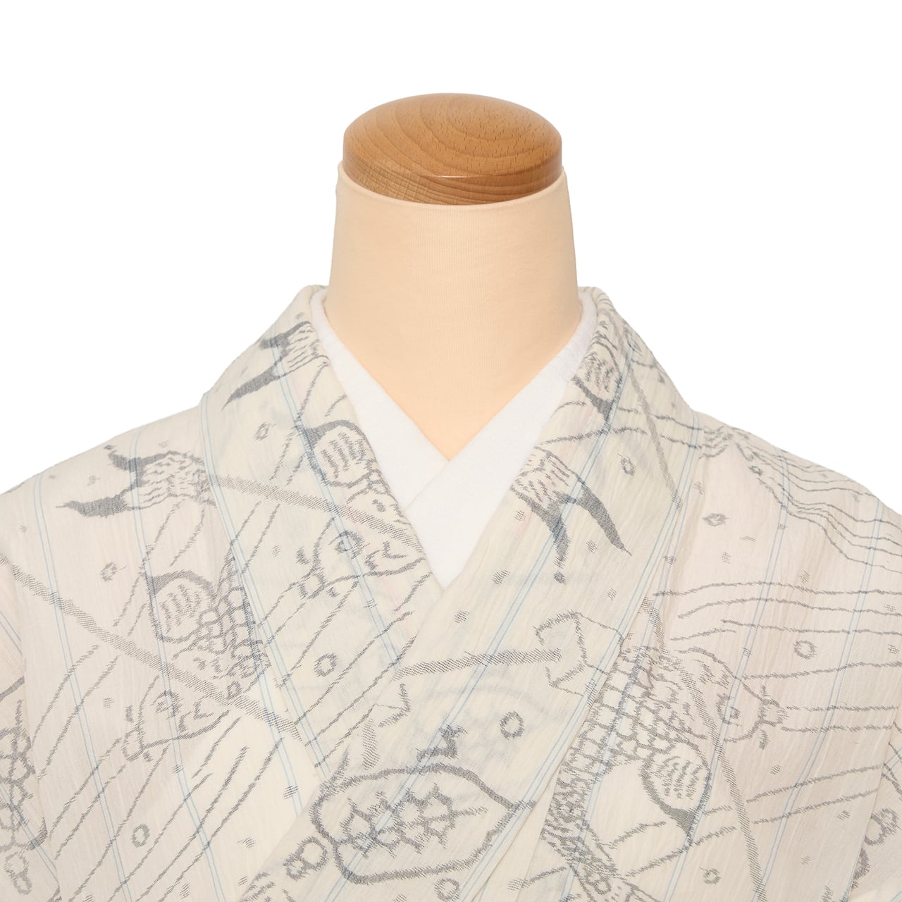 魚と亀の絵絣模様 小千谷ちぢみ 麻単衣着物【未着用品】 | かわの屋