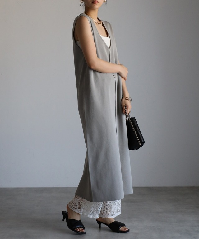 前後2WAYディープUネックダイバーニットワンピース