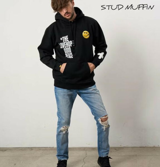 STUD MUFFIN スタッドマフィン パーカー プルオーバー 裏毛起毛 マルチエンブロイダリー プルパーカー ブラック 624-02921 2026年 モデル