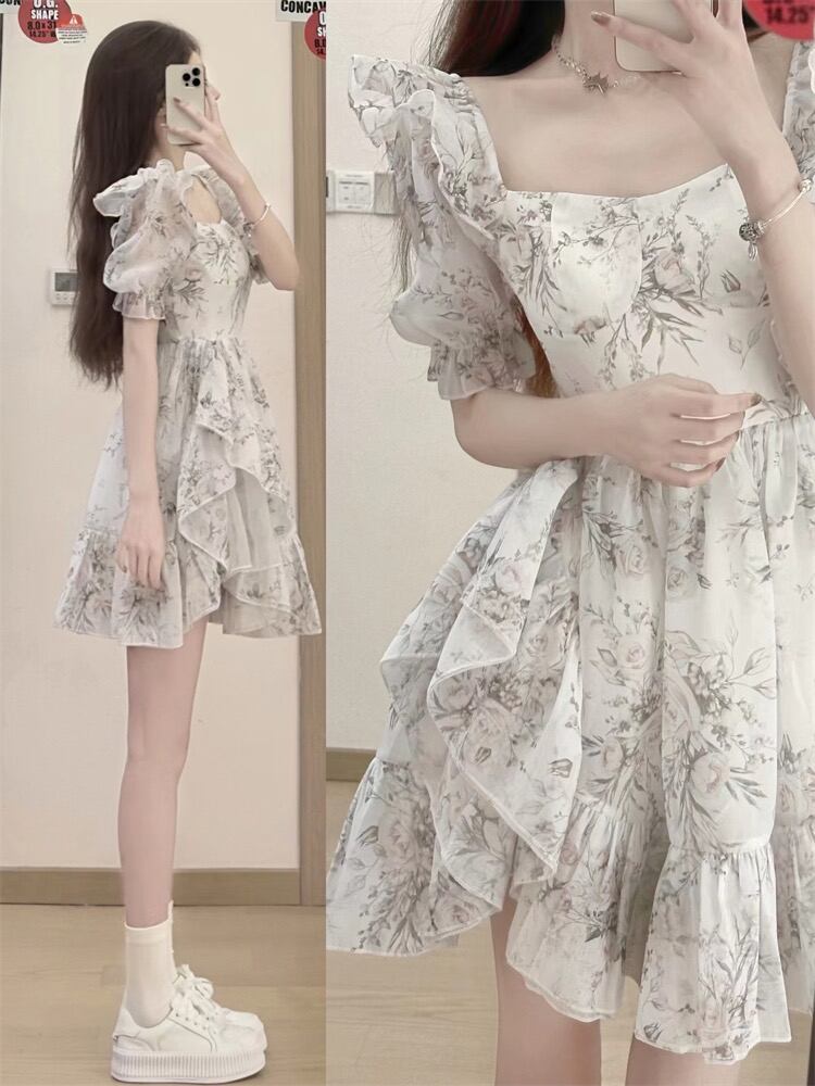 気質 シンプル エレガント ロングワンピース 韓国風 花柄プリント
