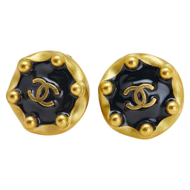 シャネル ヴィンテージ ココマーク イヤリング ゴールド ブラック メッキ レディース CHANEL 【中古】