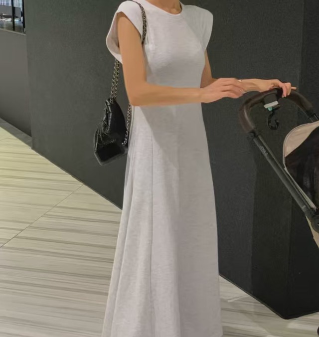 フレンチスリーブ Aライン ロングワンピース
