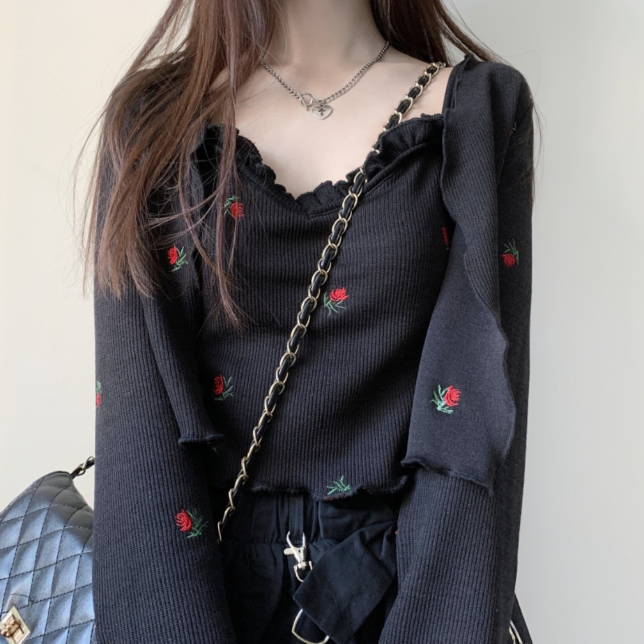 フラワー刺繍キャミ+カーディガン LK814