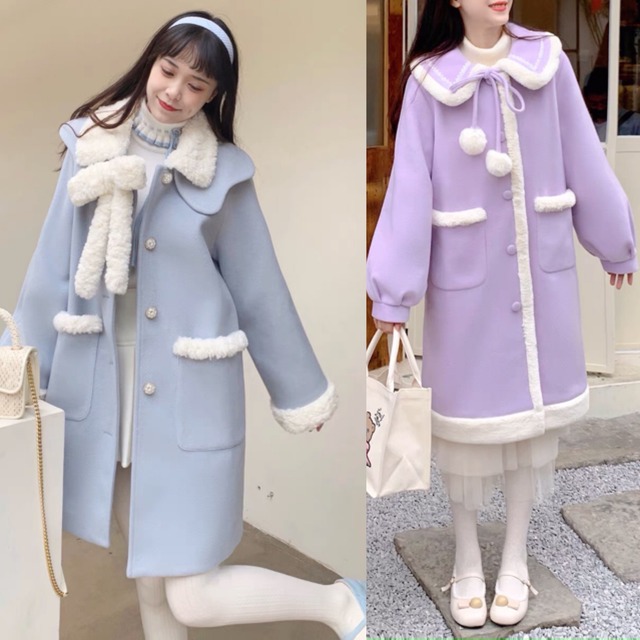 2デザイン】水色 紫 パープル リボン コート アウター ジャケット 