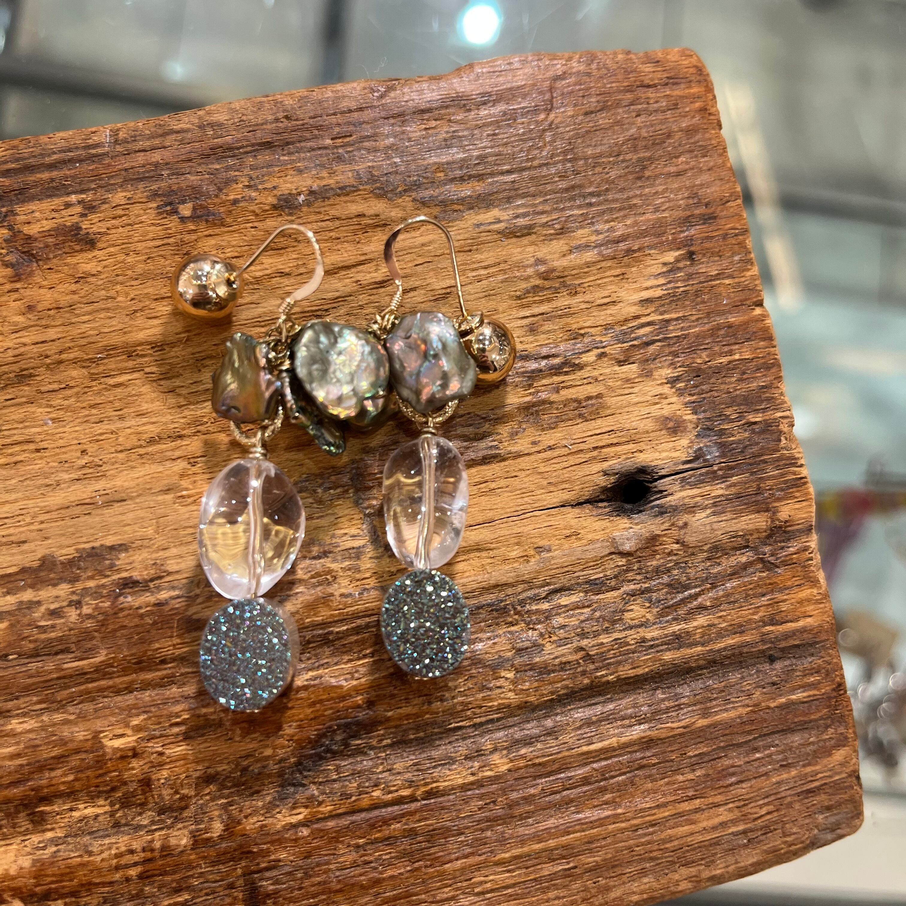 14kgfバイカラーシトリン・サファイアピアス/イヤリング