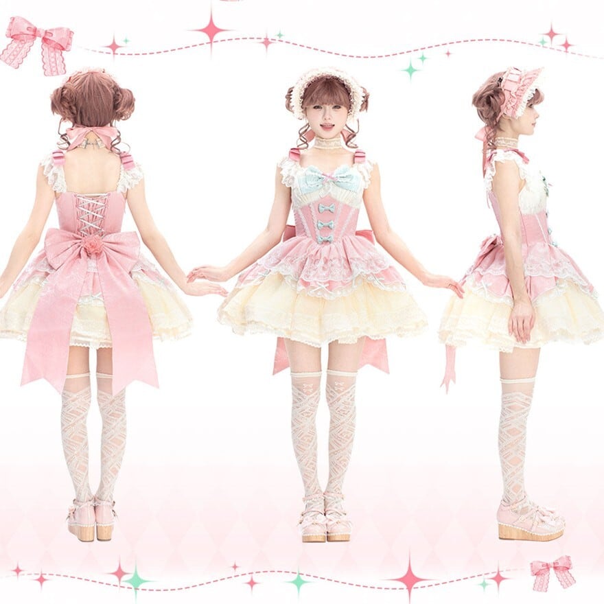 量産型アイドル ライブ衣装｜リボンフリルのドールJSK（ピンク・ミント