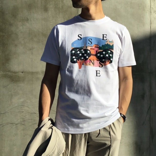 SSEINSE(センス)刺繍＆プリントTシャツ/サックス