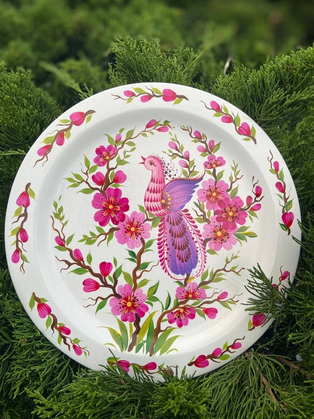 ペトリキウカ塗りのプレート 桜（ティモシェンコ作）20cm - 5