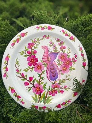 ペトリキウカ塗りのプレート 桜（ティモシェンコ作）20cm