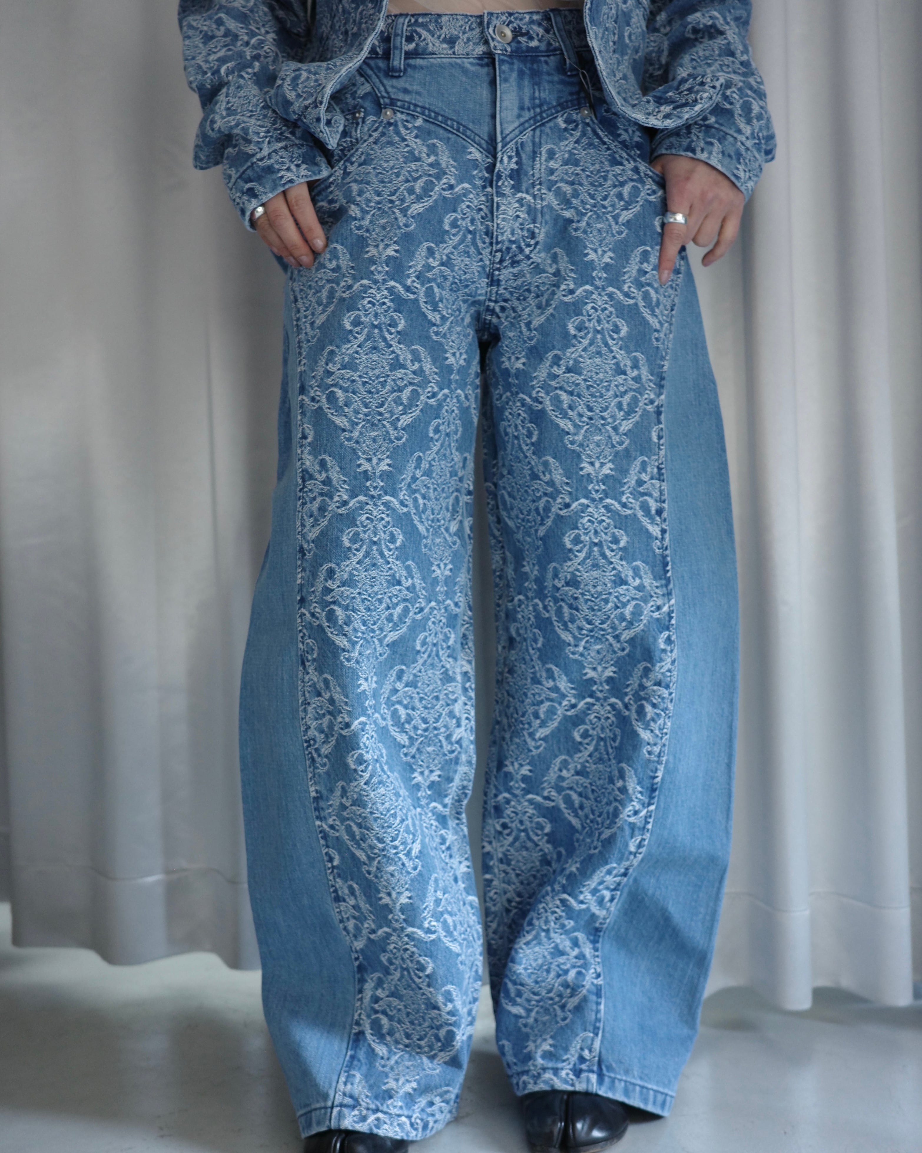 FETICO / DAMASK JACQUARD DENIM CURVE FIT HIGH RISE JEANS | LA