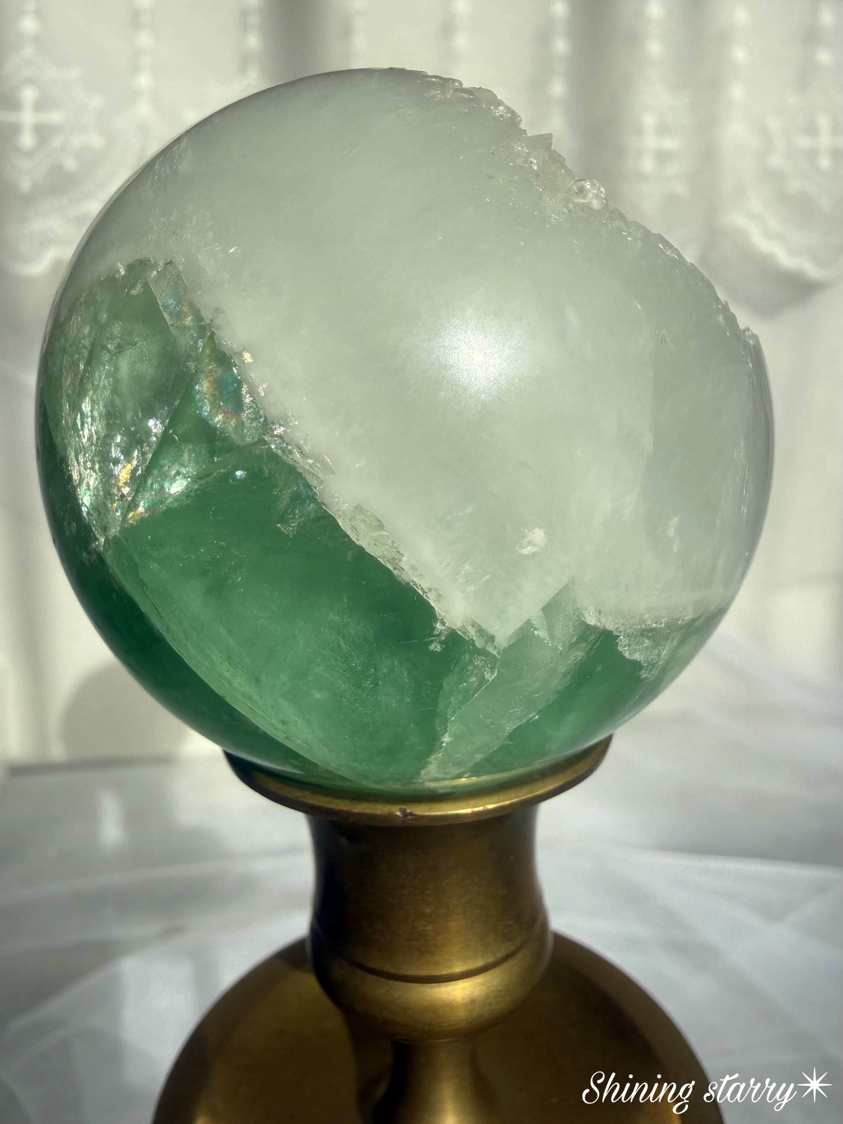 虹がすごい フローライト グリーン 天然石 グリーンフローライト ダイヤモンドカット 虹入り天然石 | PAY ID