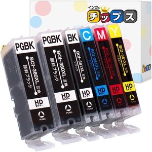 【数量限り】【大容量】 インクのチップス キヤノン用 BCI-381/380 互換インク BCI-381XL-380XL-5MP 5色セット+顔料ブラック1本 顔料/染料 <発色の良いHDカラー使用> <残量検知対応ICチップ搭載> 対象機種 : PIXUS TSシリーズ/PIXUS TRシリーズ