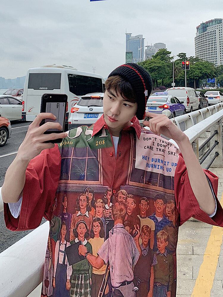 全1色 シャツ トップス 柄シャツ カジュアル 半袖 おしゃれ