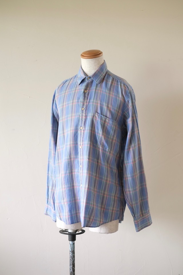 80s Pastel Check Linen-Cotton Shirt "Henry Grethel"