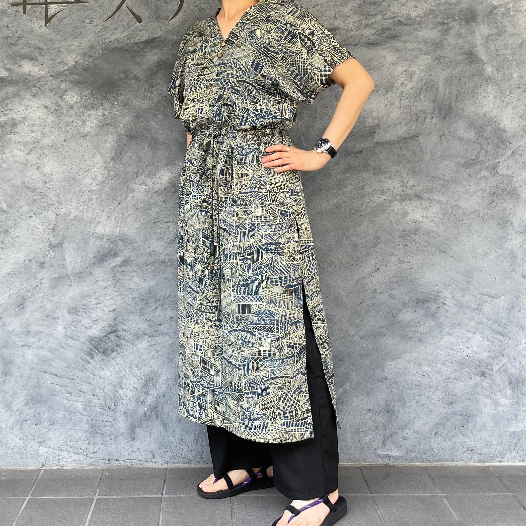 着物リメイク 深スリットワンピース - kimono high-slit dress
