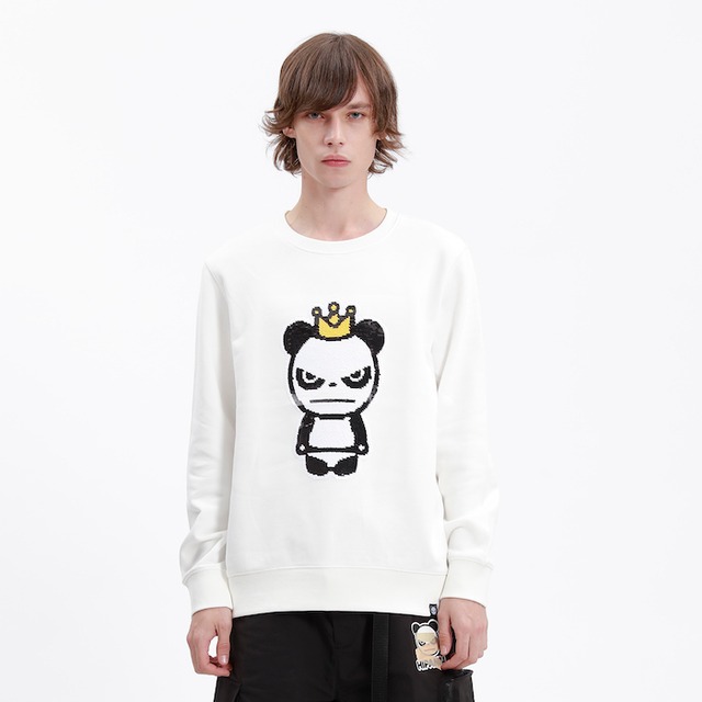 【HIPANDA ハイパンダ】メンズ キングパンダ スパンコール スウェット トレーナー MEN'S KING PANDA  SEQUINS CREW NECK SWEAT SHIRT / WHITE・BLACK