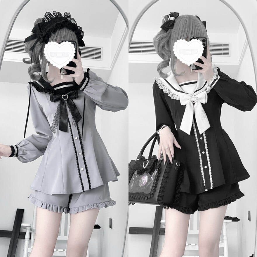 ゴスロリ 量産型 地雷系 セットアップ セーラー風 長袖 リボン ロリィタ