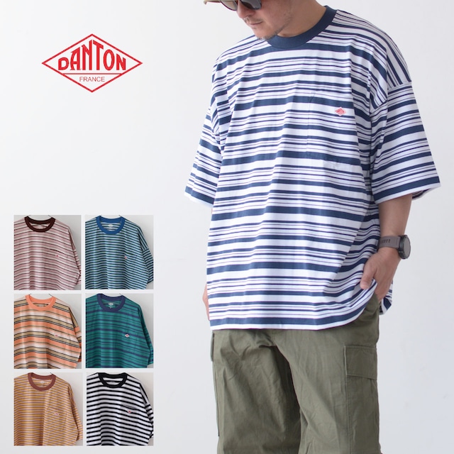 DANTON [ダントン] M BIG POCKET T-SHIRT BODER [DT-C0199TCB-B] ビッグポケットTシャツボーダー・コットンTシャツ・マルチボーダーTシャツ・・ルーズフィット・ルーズTシャツ・ビックTシャツ・MEN'S [2023SS]