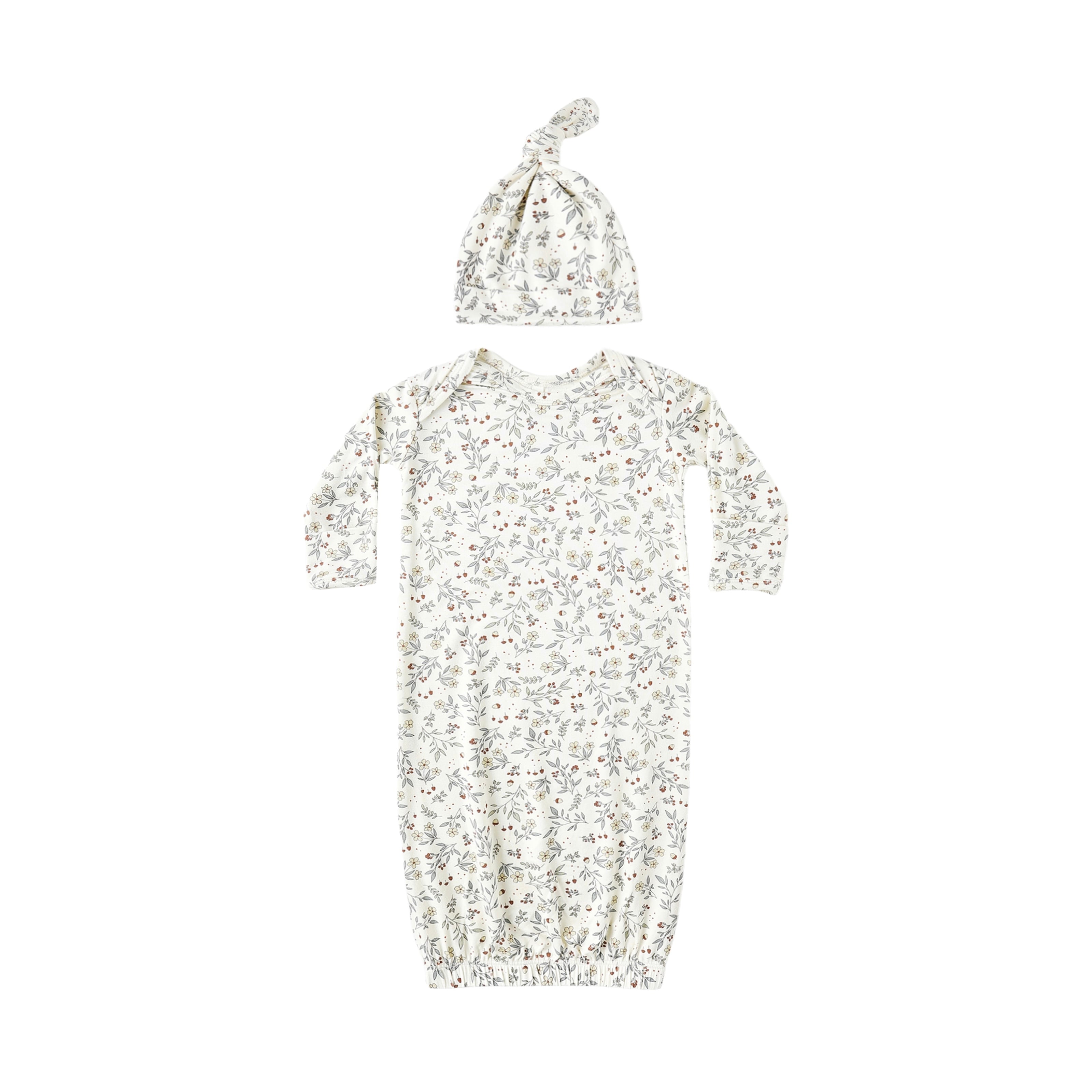 Quincy Mae(クインシーメイ)/ 25aw BAMBOO BABY GOWN + HAT SET / WOODLAND / ONE SIZE