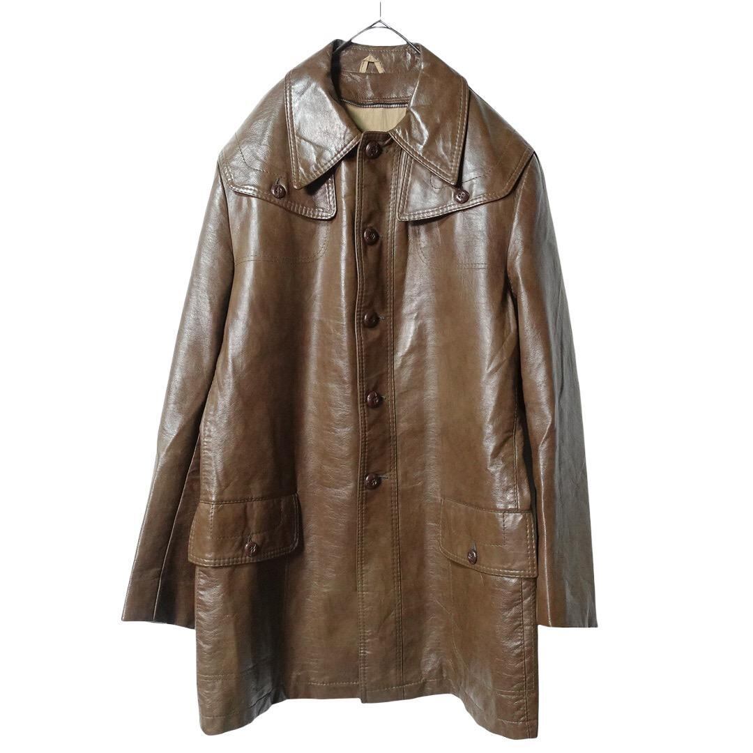 70s Brown button design vintage leather jacket