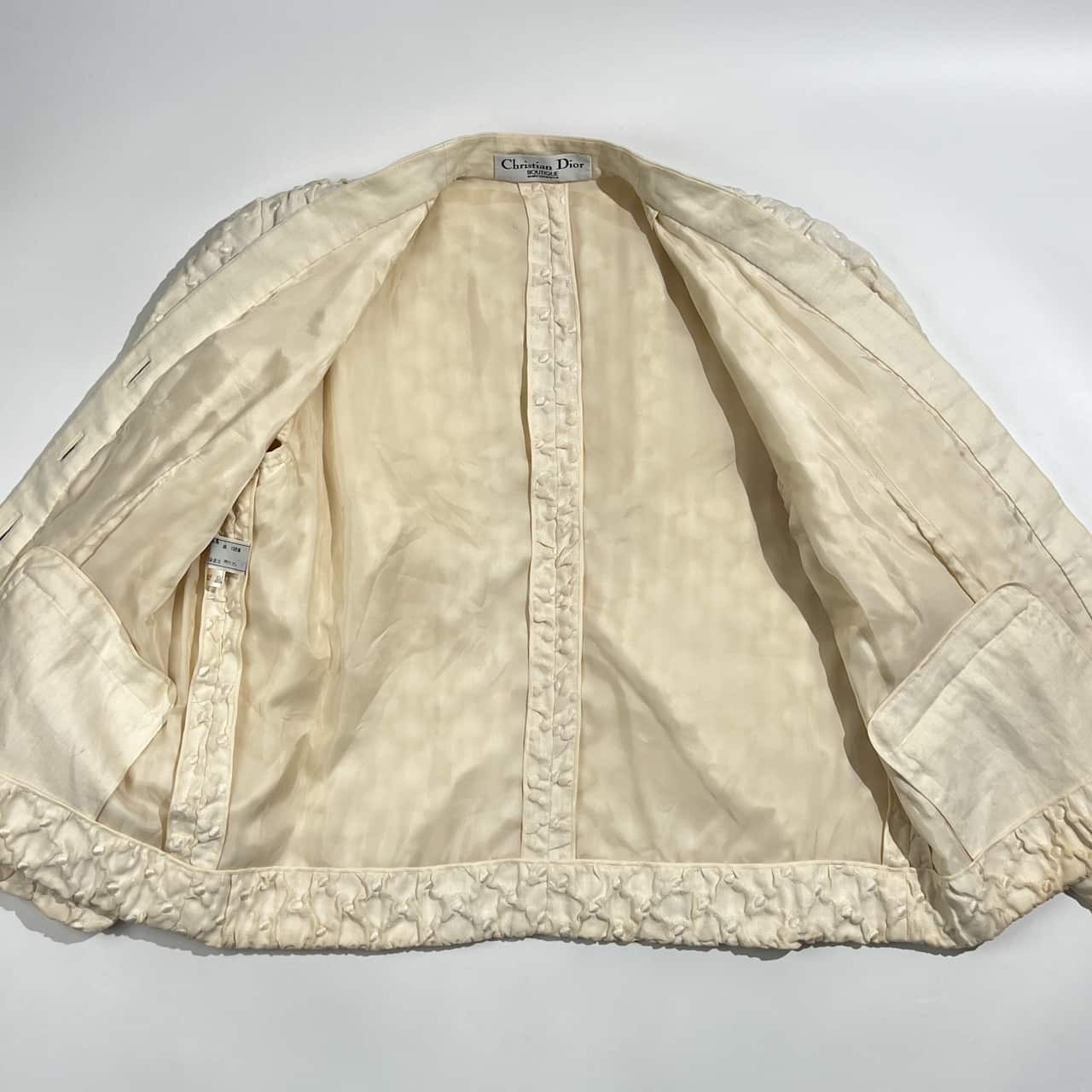 90s リネン100% Christian Dior BOUTIQUE クリスチャンディオール 麻100% ポコポコ素材 ジャケット /アイボリー系 レディース ヴィンテージ