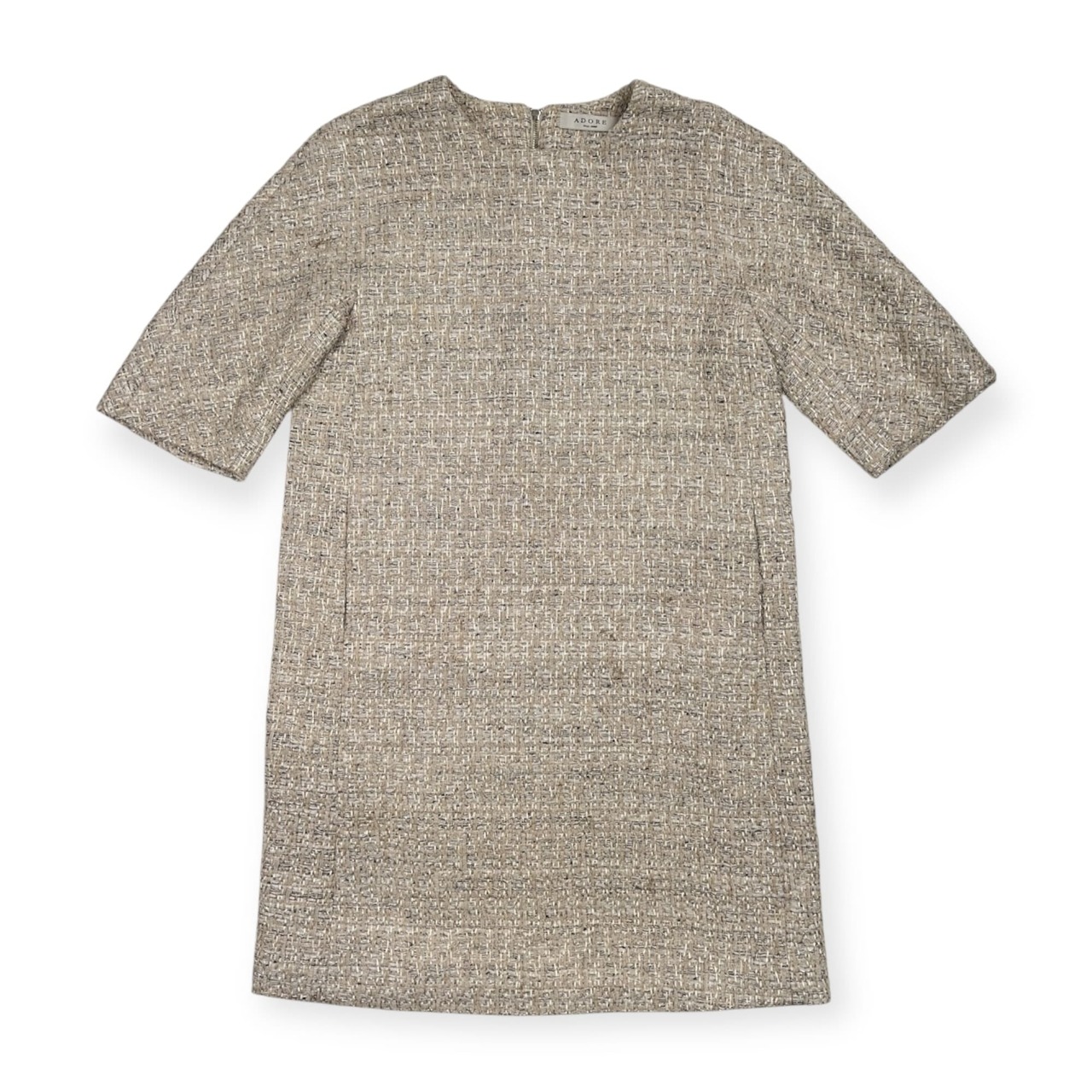 ADORE アドーア ツイード 半袖 ワンピース サイズ 38 /アイボリーベージュ系/レディース/日本製