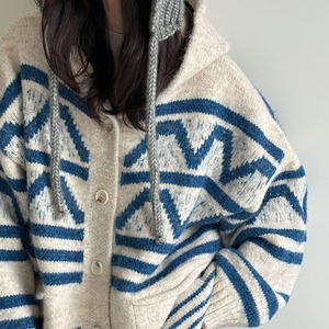 border hooded knit cardigan J00043