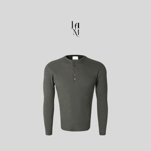 【MuscleFit】Ribbed Raglan Henley Neck Long Tee (5color)