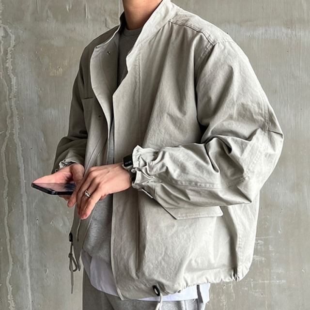 予約販売】ブルゾン メンズ 無地 ライトグレー ハイカラー ショート丈 
