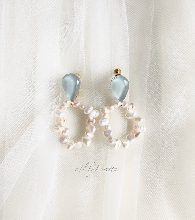 淡水パール hoop color shizuku pierce/earring(Mint) [cc]