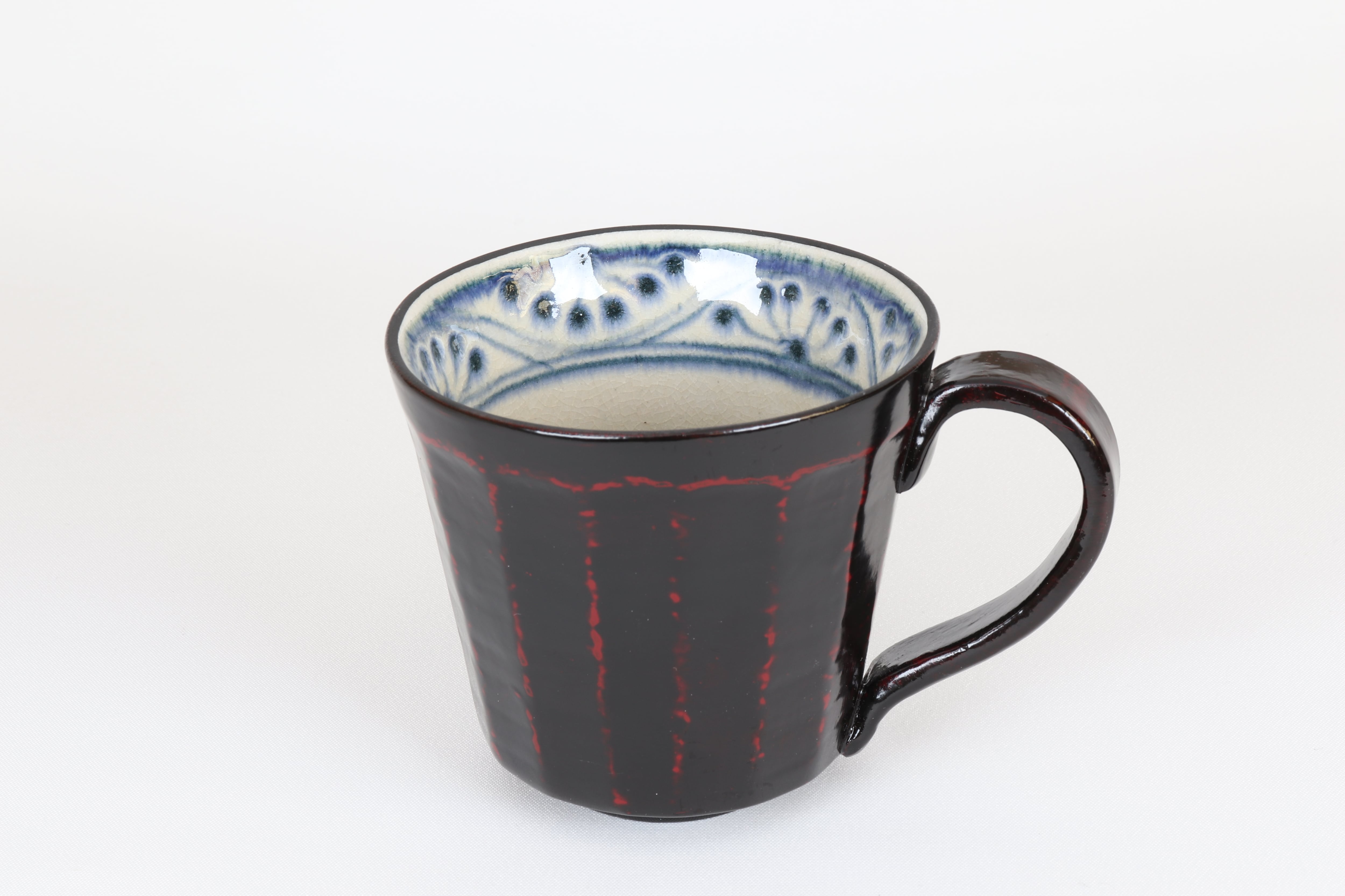 漆陶 面取りマグ 花紋【B級品】
