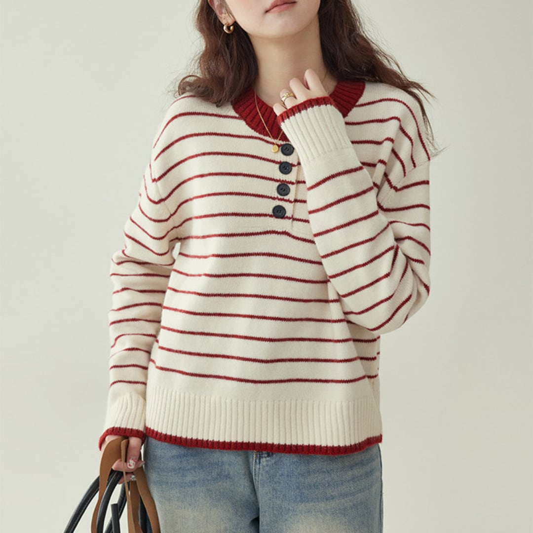 striped crew neck pullover knit