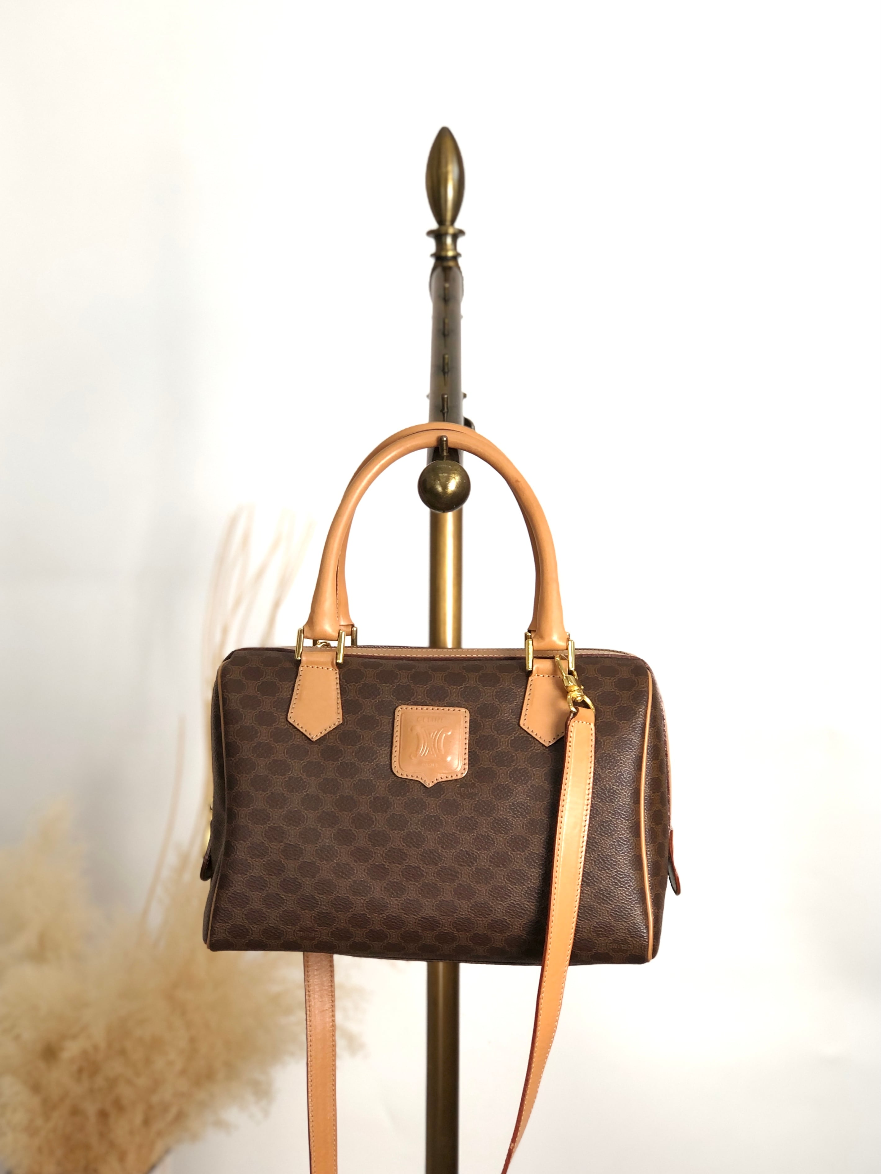 CELINE セリーヌ マカダム ショルダーバッグ ブラウン ブラゾン型押し PVC 2WAY vintage ヴィンテージ オールド h5nkpp