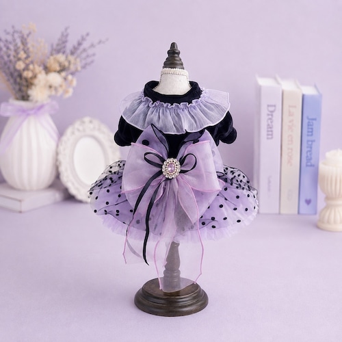 【即納品】ラベンダードットリボンドレス