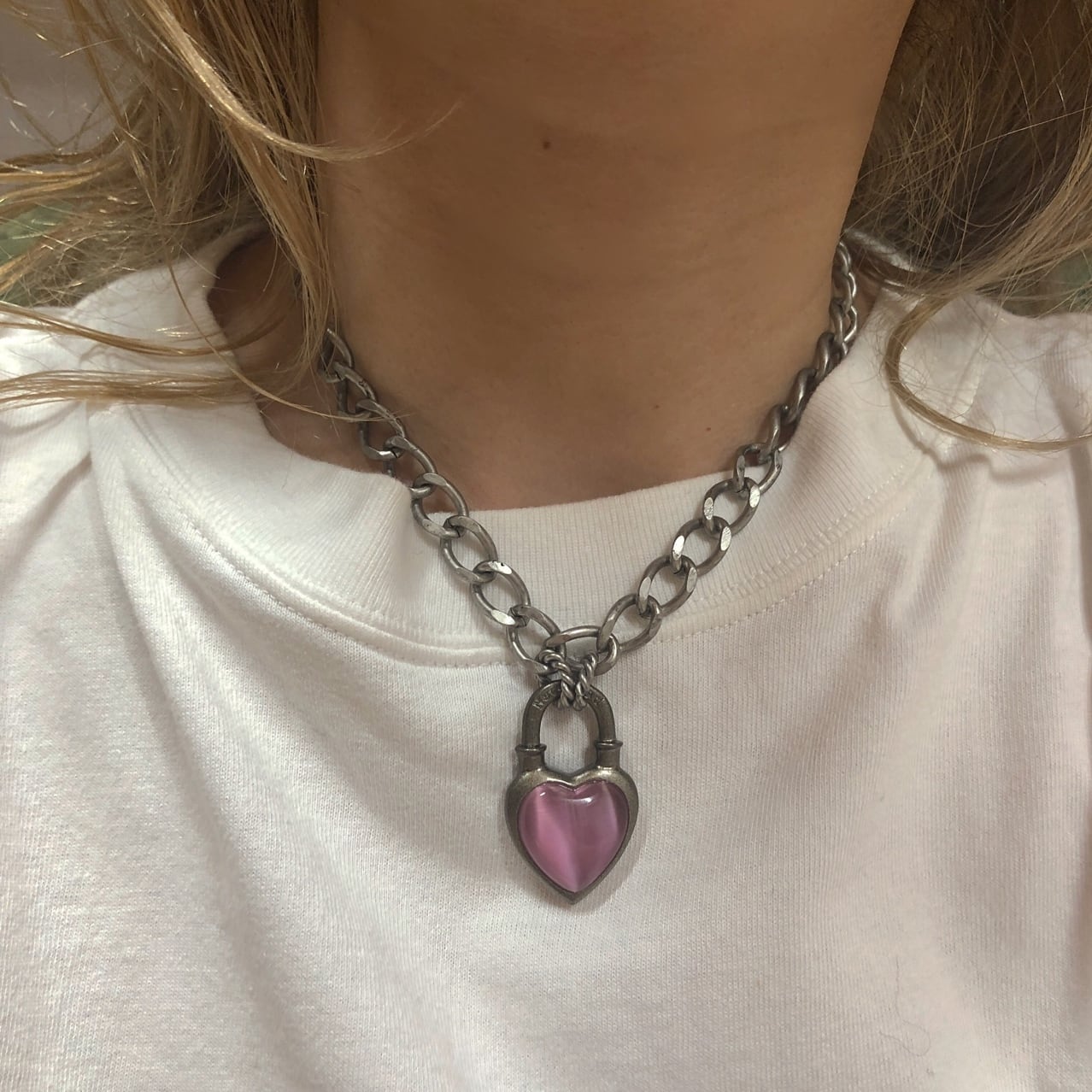 Pastel Goth Heart Choker Collar Chain Dark Alternative