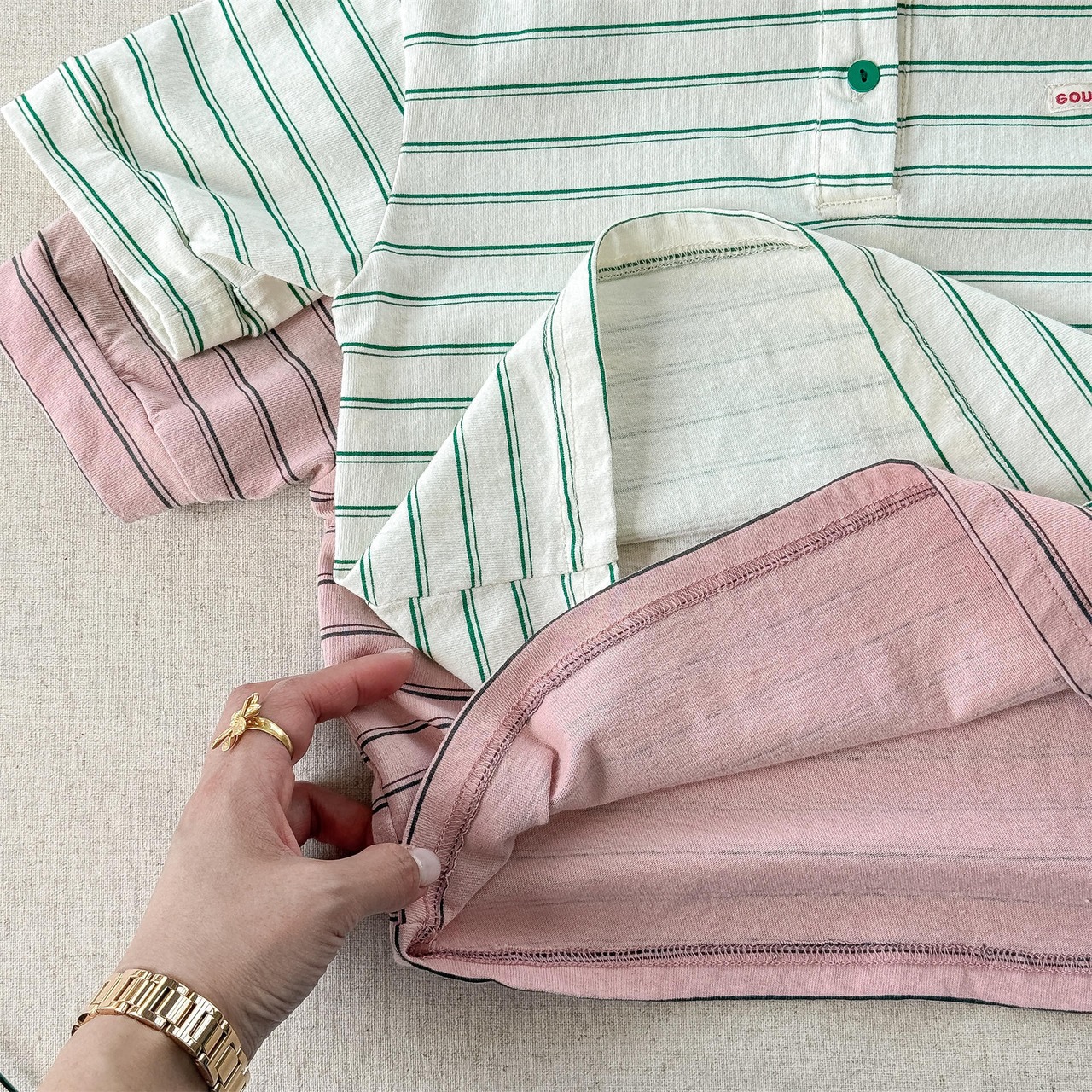 夏韓国風ボーダーポロシャツ