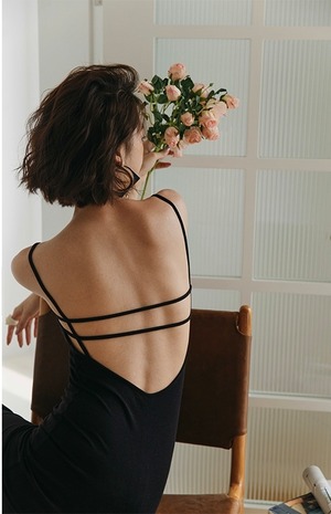 Back open knit one piece【S00068】