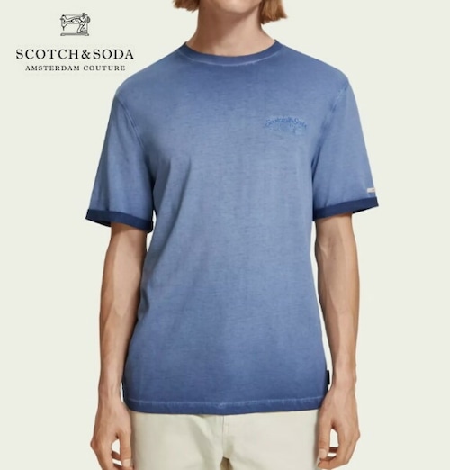 スコッチアンドソーダ Tシャツ 半袖 メンズ トップス ブルー 青 SCOTCH&SODA Garment-dyed logo T-Shirt 282-14405 Navy blue