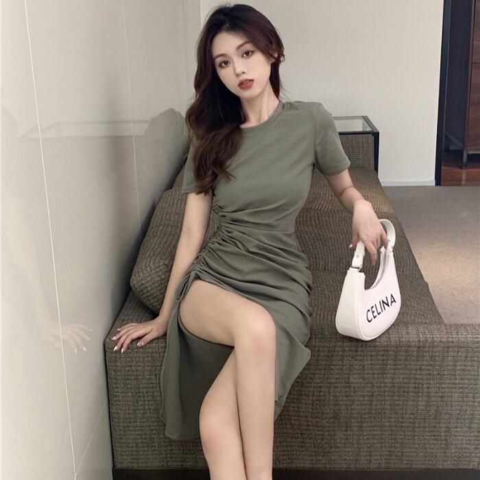 ギャザースリットドレス サマーウェストスリムスカート 夏物 ドラファッションホール4457225098