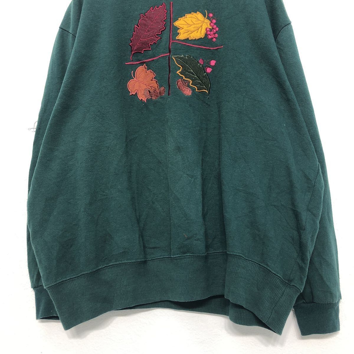 USA製 襟付き刺繍スウェット トリ グリーン 長袖 ビッグサイズ