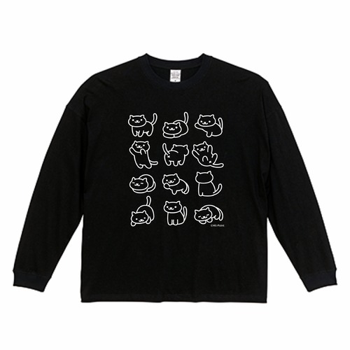 【受注生産品／超ビックプリント】ねこがいっぱいロングTシャツ2023（ビッグシルエット  ブラック）