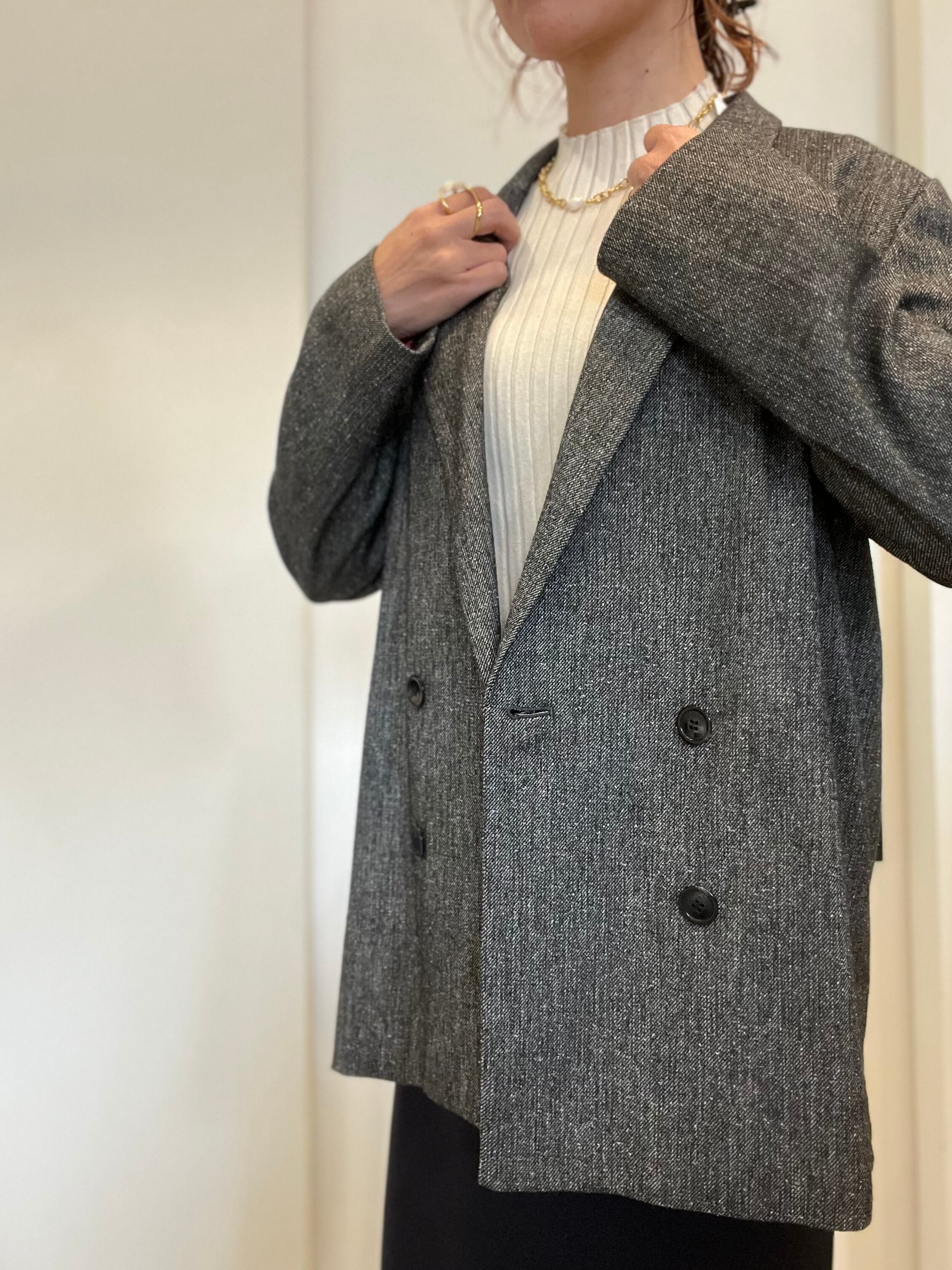 【PASSIONE】セットアップ可 杢ツイード調ウール混ジャケット 536414