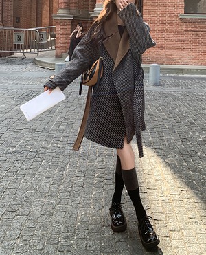 ヘリンボーンオーバーカラーウールコート A0647