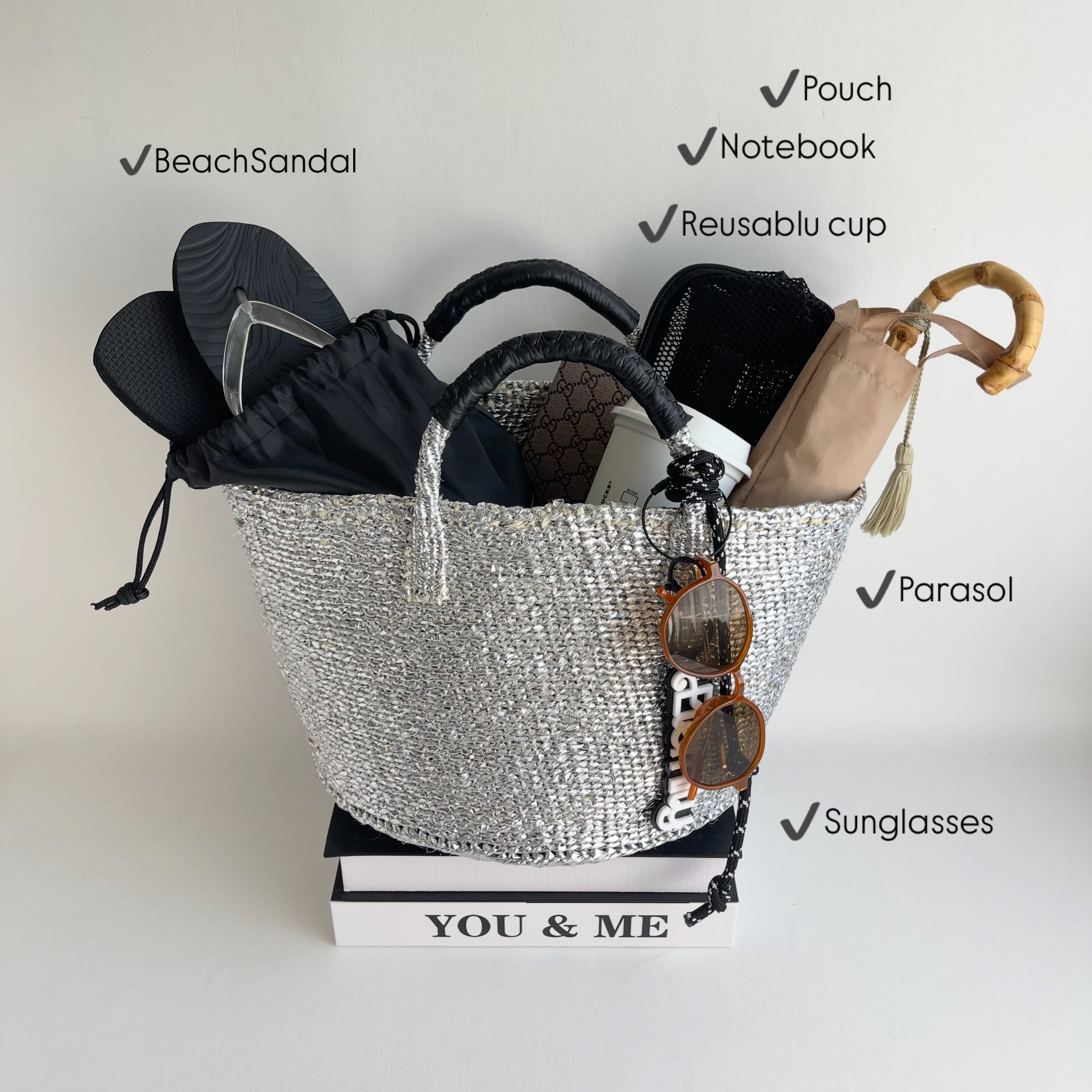 Kago-Bag / ML / Eternity charm / Silver / 巾着バッグ付き | meong blue