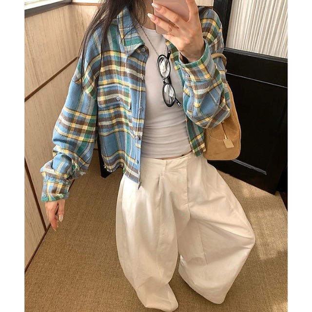 フレイドヘムクロップドチェックシャツ［XS-L］