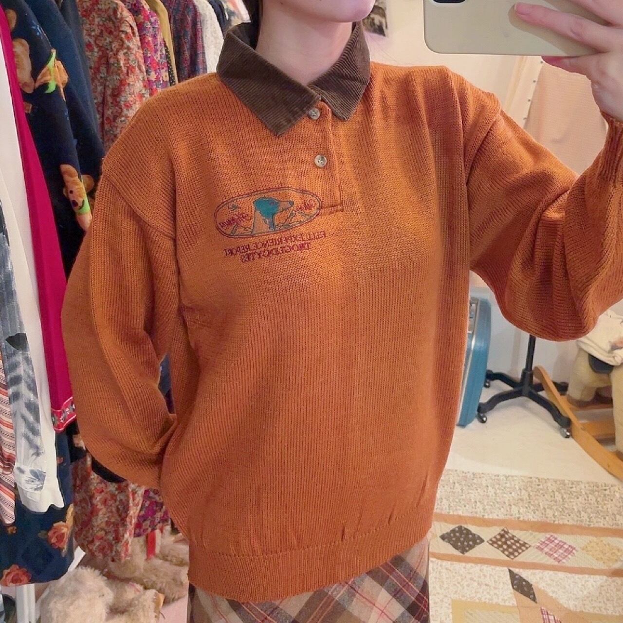 dog embroidery corduroy collar knit